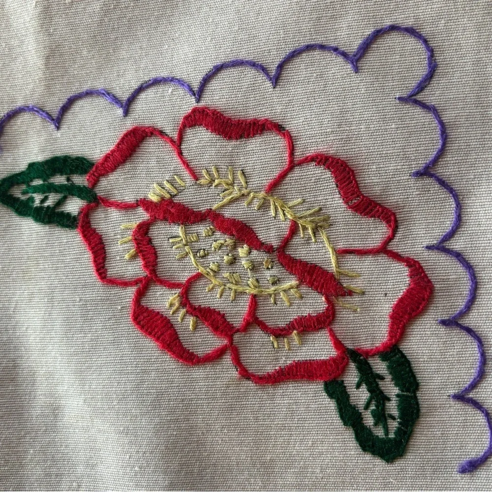Vintage Floral Embroidered Lace‎ Table Topper Cottagecore Spring  Grandmacore